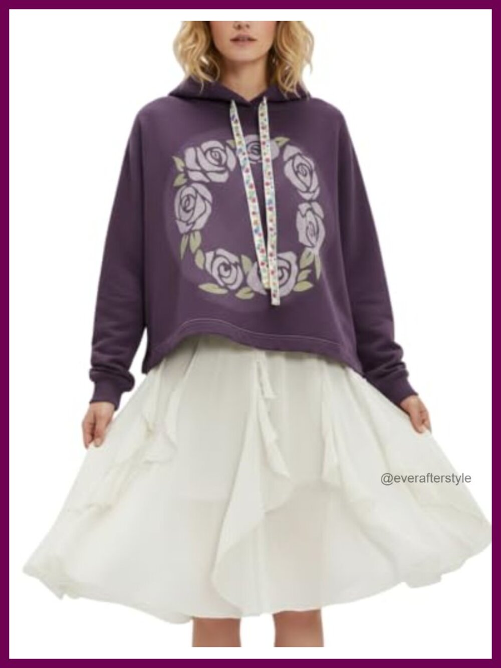 Oversized Hoodie Rose Floral Print Pullover Sweatshirt